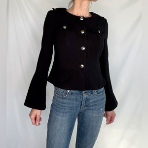 White House Black Market Black Button Up Flutter Sleeve Jacket - NWT